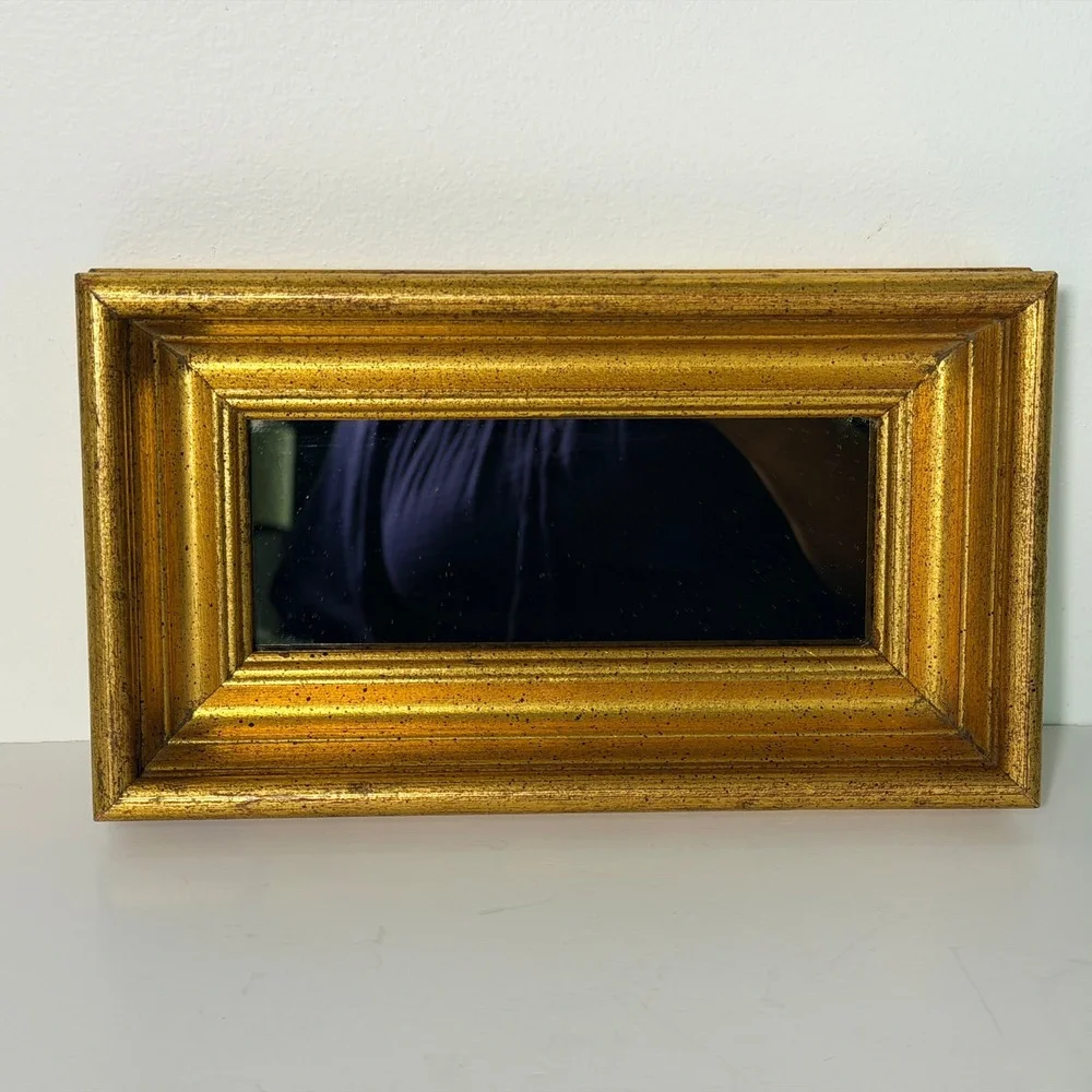 Vintage Gold Framed Smoky Gray Wall Mirror Narrow Accent Hollywood Regency